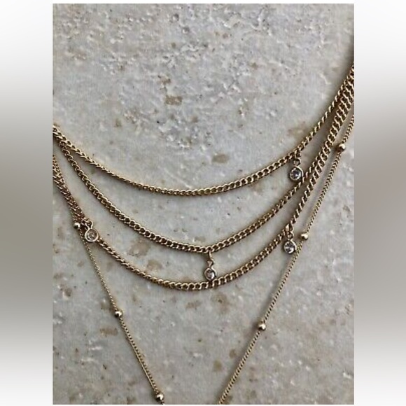 Ettika Chloe - Layered Chain Drop Tassel 18k Gold Plated And Crystal Necklace - Picture 7 of 9